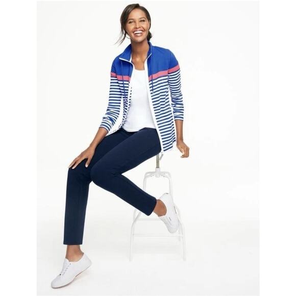 T by TALBOTS Activewear Jacket Women Large Blue Pink White Stripe Full Zip - Picture 2 of 10